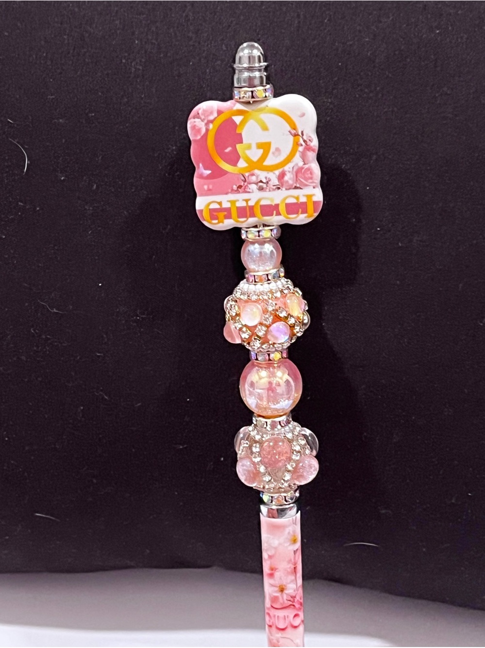 Fashion designer pink floral focal fancy beaded pen